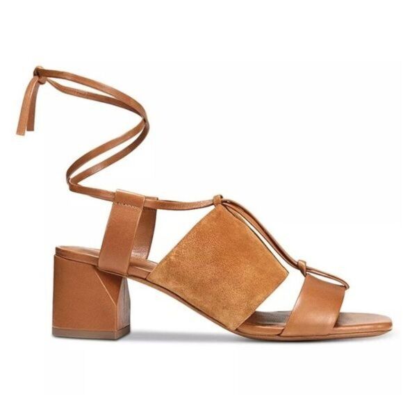 Vince Dunaway Ankle Tie Block Heel Hazelnut Brown Leather Sandal Size 7.5 - Picture 3 of 14